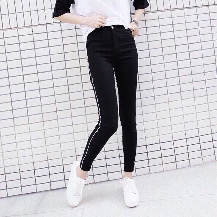 quần skinny viền sọc trắng đen 10